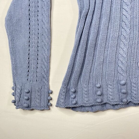 Y2K Blue Cable Knit Turtleneck Sweater Pullover Pom Pom XL Coquette Fairy Grunge - Picture 3 of 9